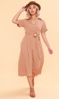 BEATRIX Collared Surplice Dress (Nude)