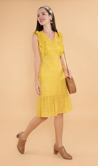 NERINE Ruffled Eyelet Dress (Canary)