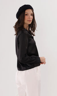 ELLIS Ruched-Front Collared Top (Black)