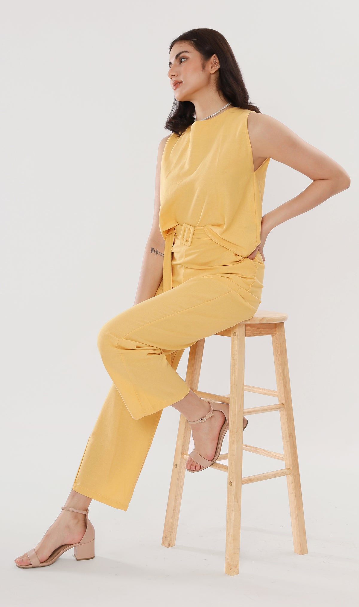 WILLA Linen Sleeveless Top & Belted Pants Co-ord (Yellow)