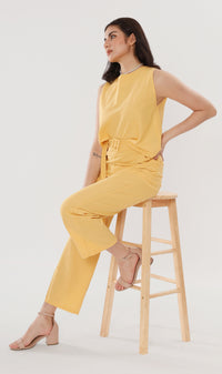 WILLA Linen Sleeveless Top & Belted Pants Co-ord (Yellow)