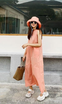 HARLEEN Sleeveless Maxi Dress w/ Hat (Salmon)