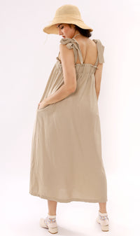 ADELYN Tie-Strap Maxi Dress (Oat)