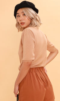 SYLVIE Knit Button-Down Cardi (Nude)