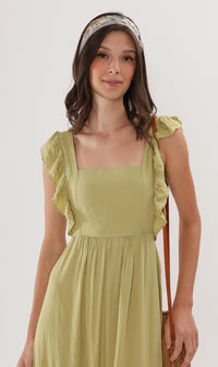 CAMDEN Ruffled-Sleeve Maxi Dress (Lime)