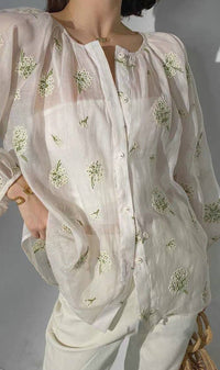 FLEUR Sheer Long-Sleeve Top (White)