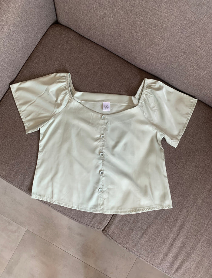 ELIANA Buttoned Flutter-Sleeve Top (Mint)
