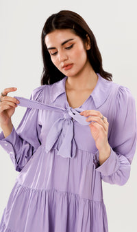 ARMELLE Ribboned Long-Sleeve Tiered Dress (Lilac)