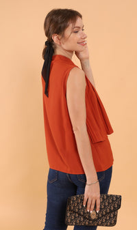 GEMMA Pleated Mock-Neck Top (Rust)