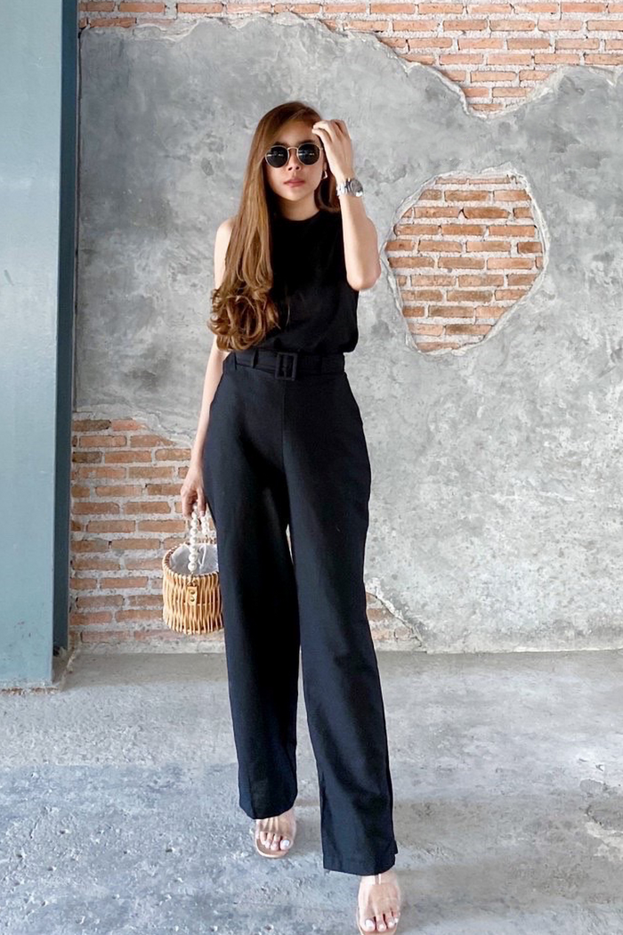 WILLA Linen Sleeveless Top & Belted Pants Co-ord (Black)