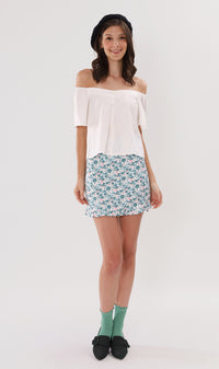 ELIANA Buttoned Flutter-Sleeve Top (White)