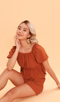 JENNIE Puff-Sleeve Peplum Co-ord (Rust)