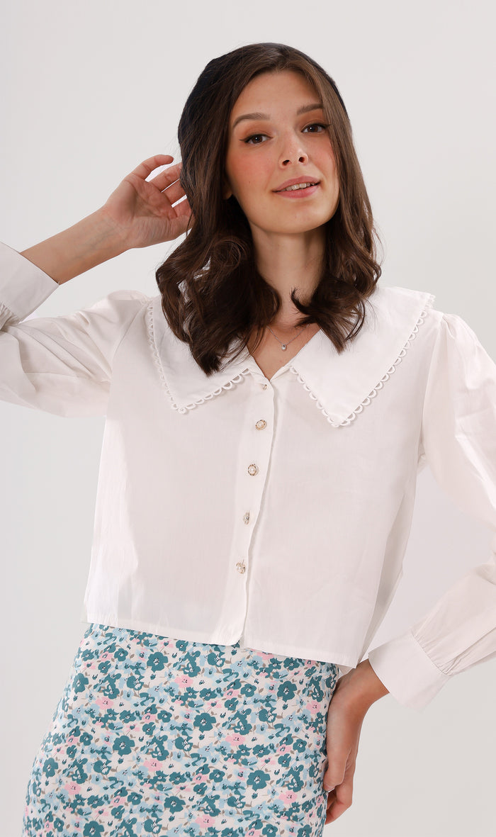ANNALISE Prairie-Collar Top (White)
