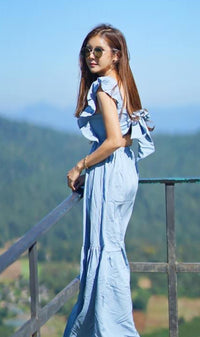 CAMDEN Ruffled-Sleeve Maxi Dress (Sky Blue)