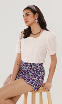 CHANTAL Buttoned Square-Neck Top (White)