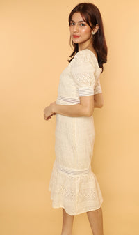 RHYS Square-Neck Eyelet Dress