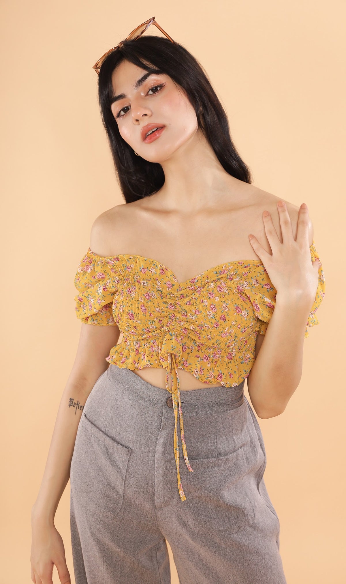 LIV Drawstring Crop Top (Yellow)