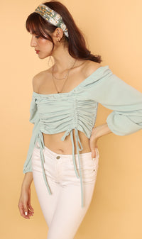 KIRA Ruched Off-Shoulder Top (Mint Green)