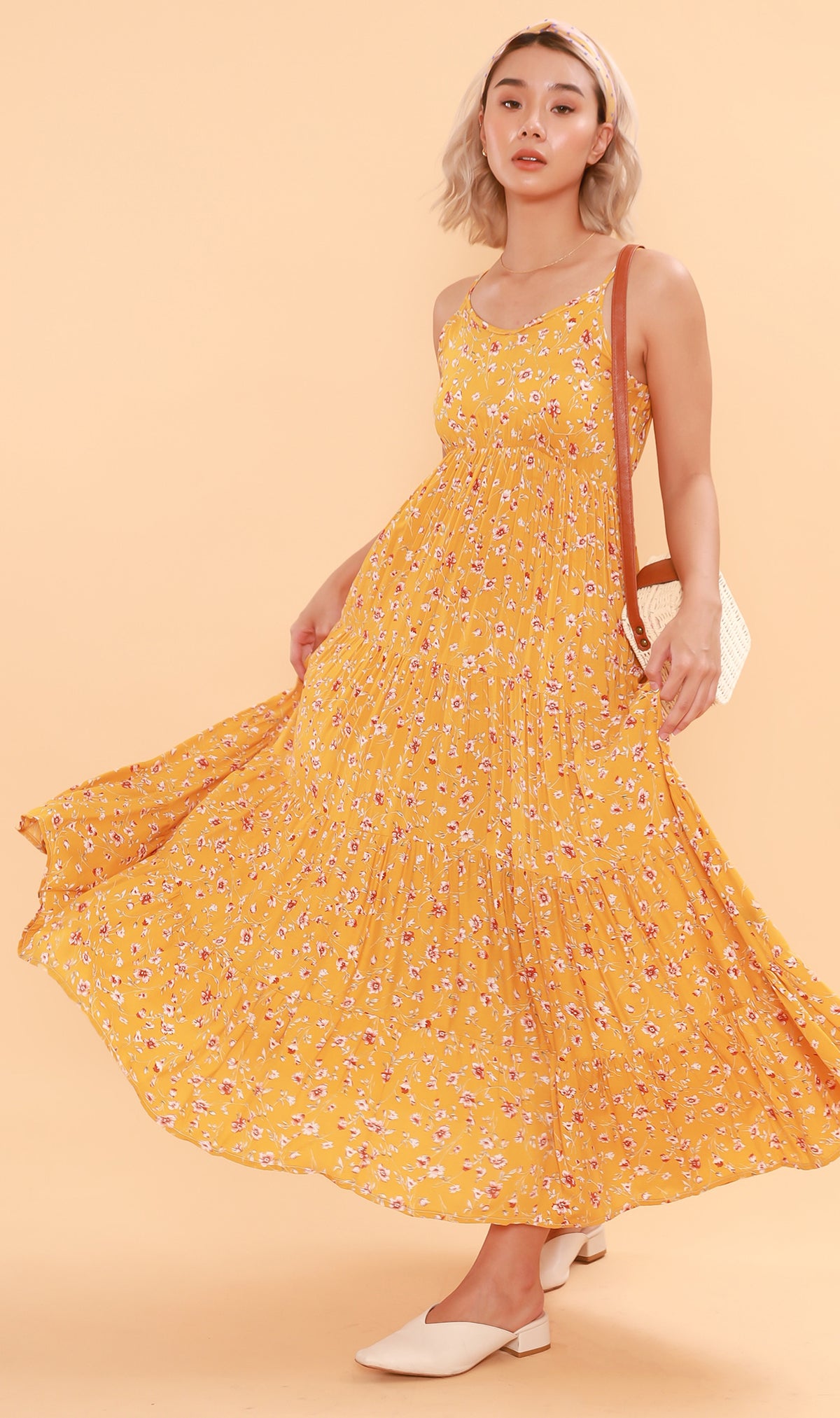 DAHLIA Floral Flowy Dress (Canary)