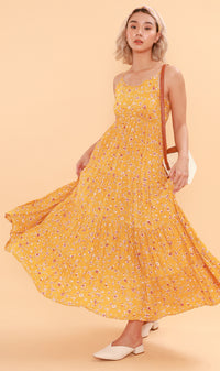 DAHLIA Floral Flowy Dress (Canary)