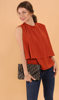 GEMMA Pleated Mock-Neck Top (Rust)