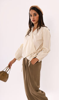 DESI Wrap-Front Long-Sleeve Top (Cream)