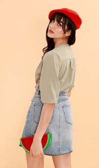 STELLA Button-Down Long-Sleeve Top (Sage)