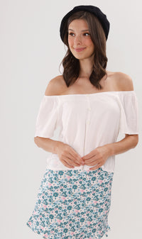 ELIANA Buttoned Flutter-Sleeve Top (White)