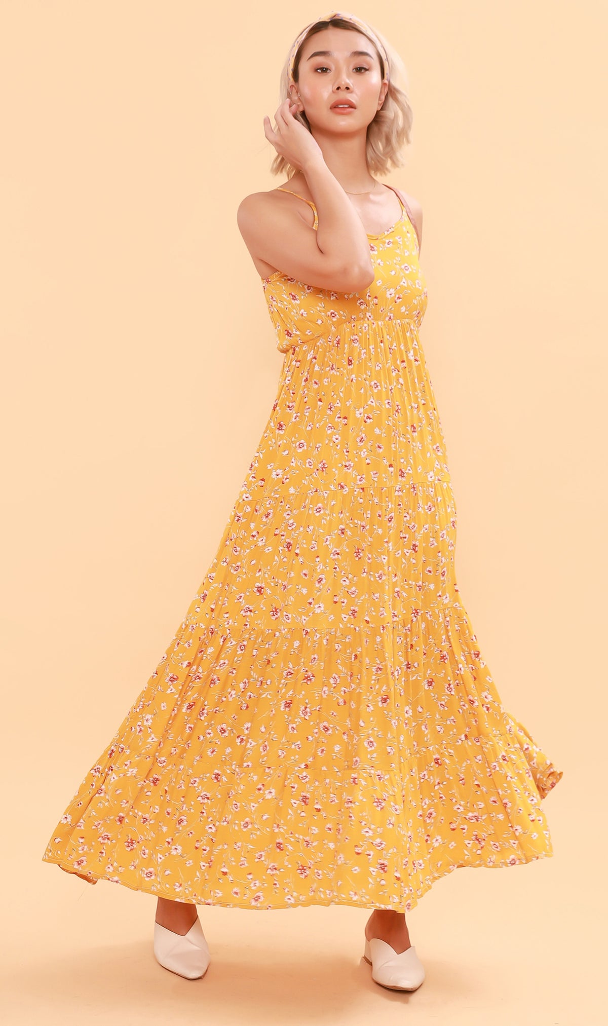 DAHLIA Floral Flowy Dress (Canary)
