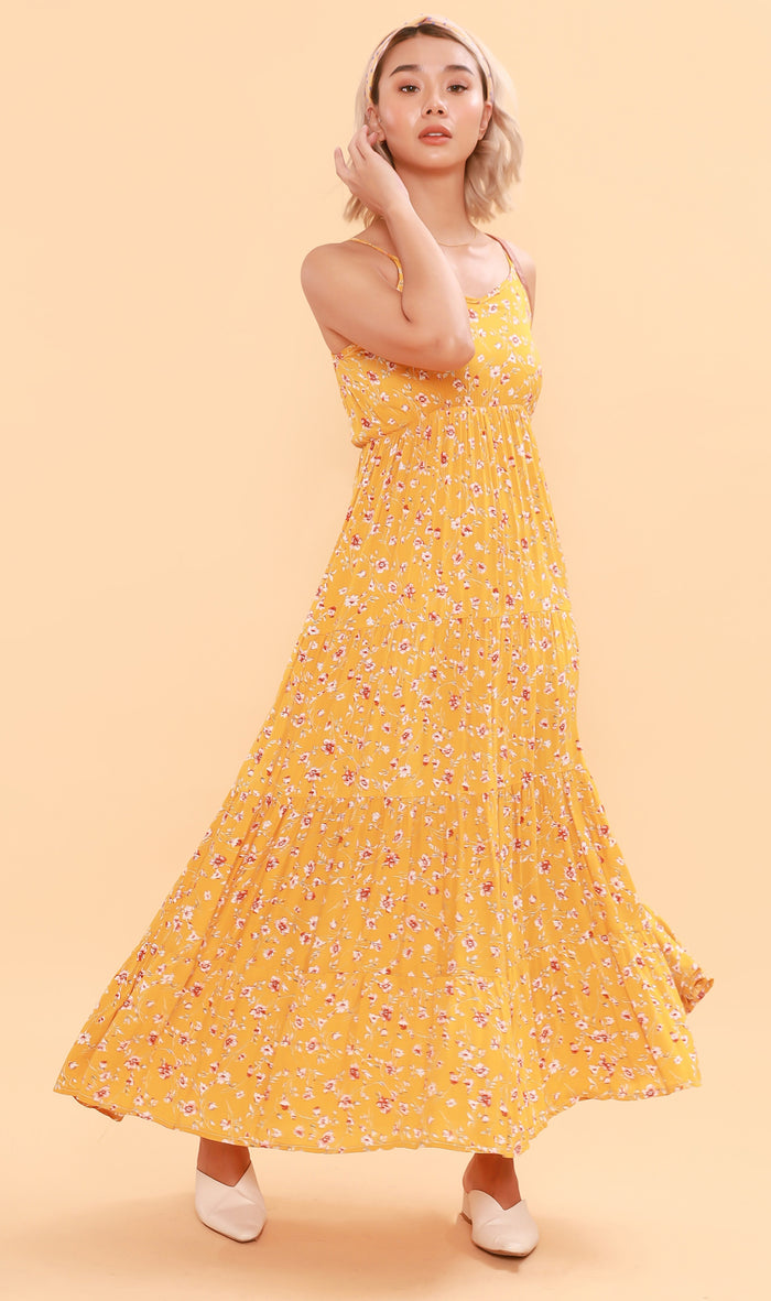 DAHLIA Floral Flowy Dress (Canary)