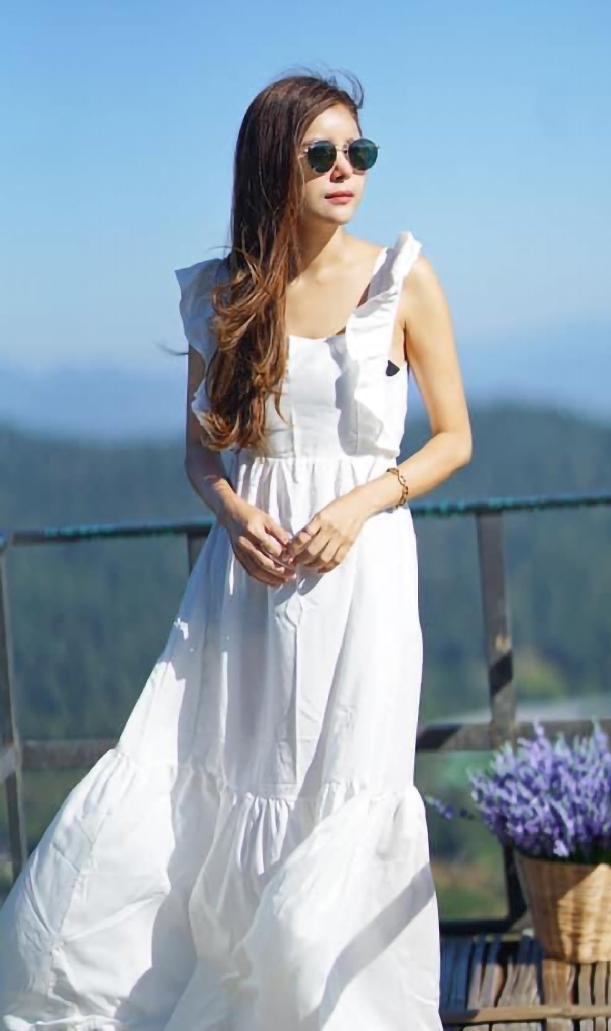 CAMDEN Ruffled-Sleeve Maxi Dress (White)
