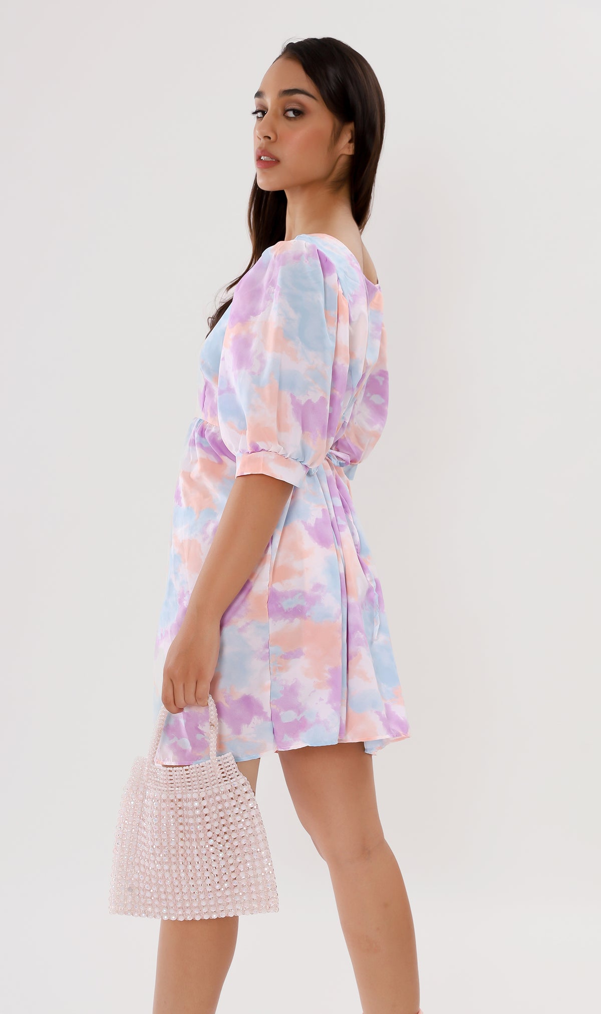 EFFIE Pastel Puff-Sleeve Dress (Purple)