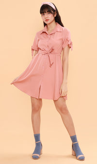 PEYTON Belted Button-Down Dress (Pink)