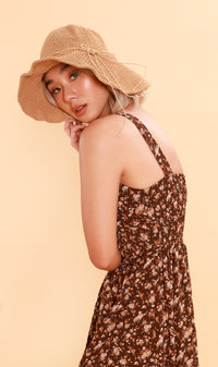 CRESSIDA Floral Lace-Up Midi Dress (Chocolate)