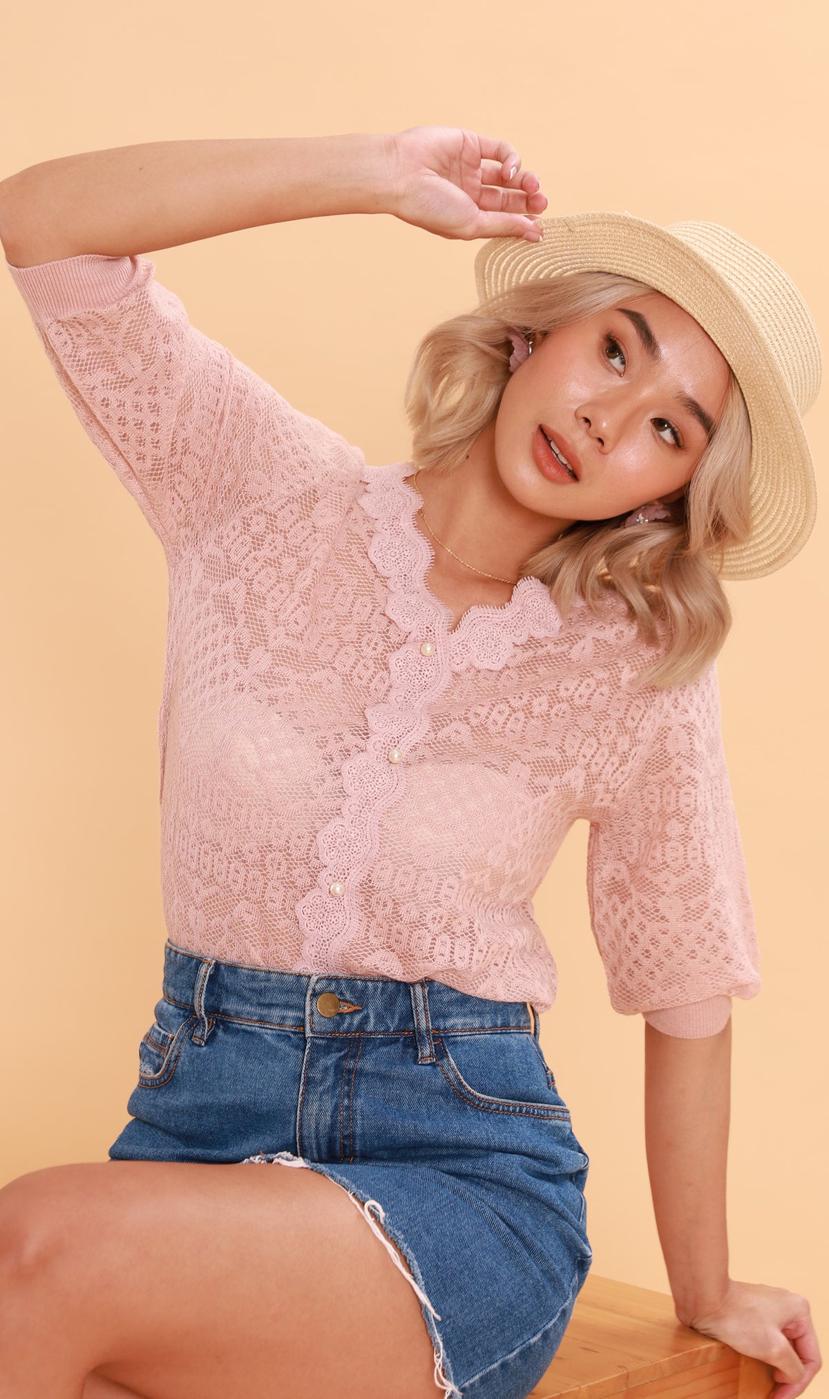 FRANCES Lace-Trimmed Top  (Blush)