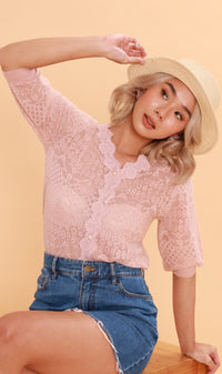 FRANCES Lace-Trimmed Top  (Blush)