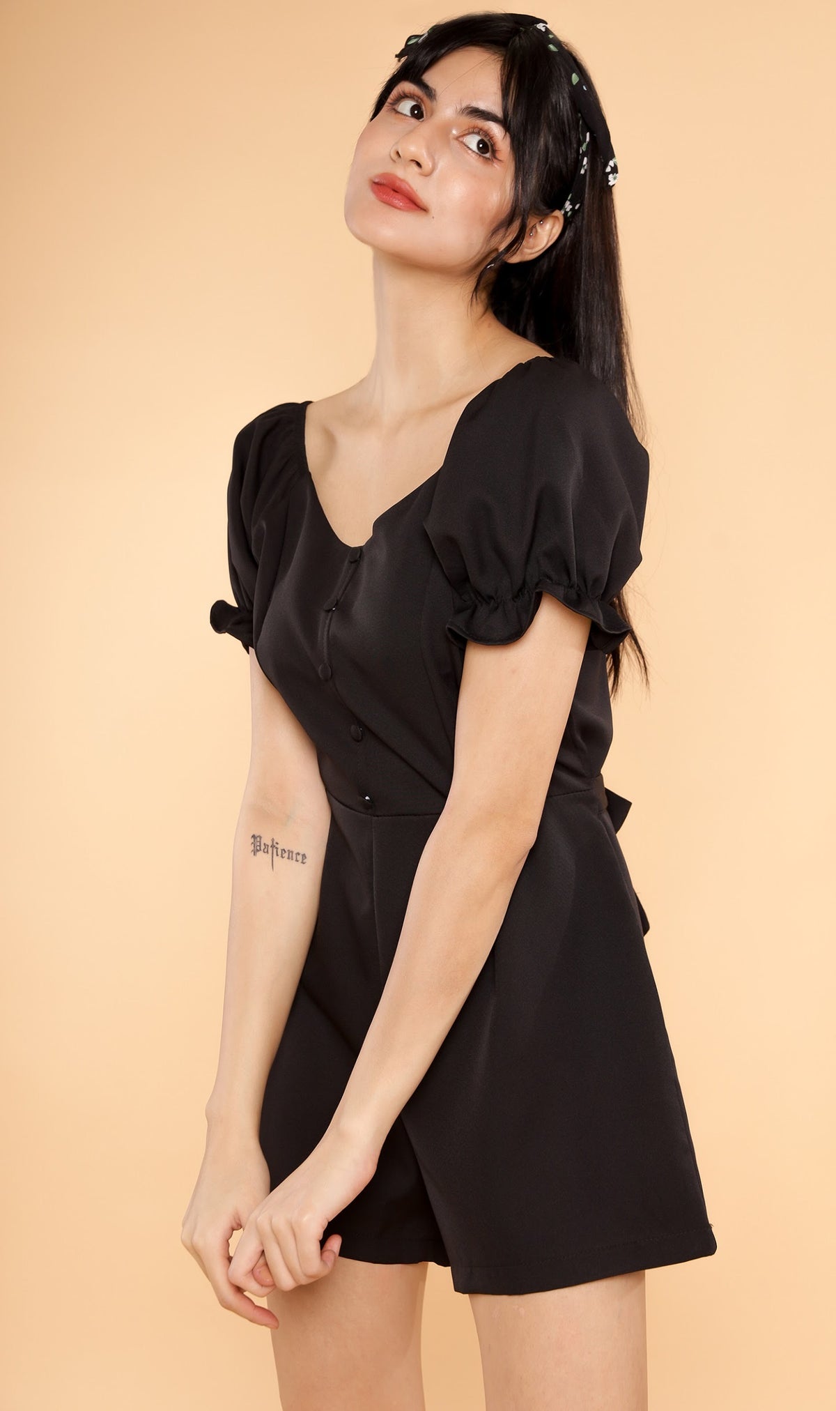 LULU Puff-Sleeve Romper (Black)