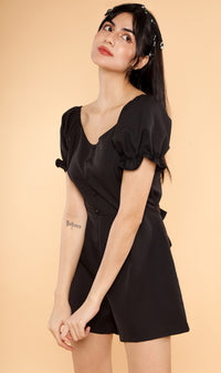 LULU Puff-Sleeve Romper (Black)