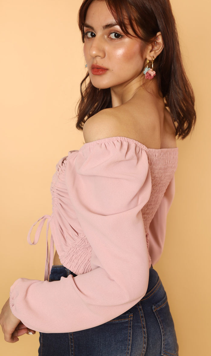 KIRA Ruched Off-Shoulder Top (Blush)