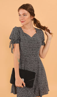 AMAYA Tie-Sleeve Printed Dress (Black)