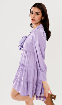 ARMELLE Ribboned Long-Sleeve Tiered Dress (Lilac)