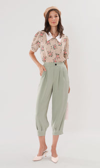EZRA High-Waisted Pleated Tailored Trousers (Sage)
