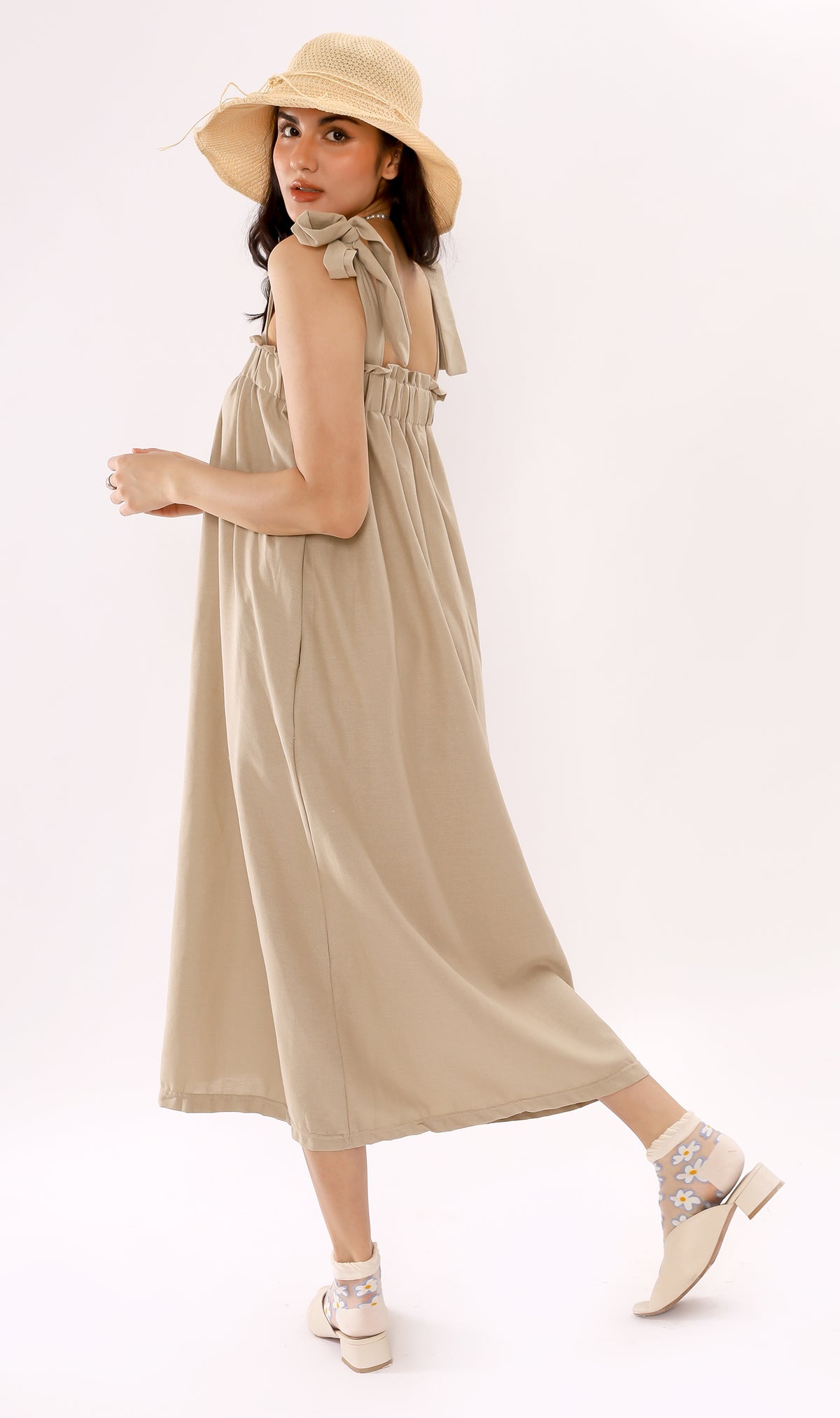 ADELYN Tie-Strap Maxi Dress (Oat)