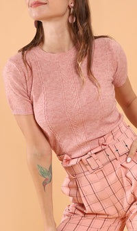 SAM Crew-Neck Knit Top (Pink)