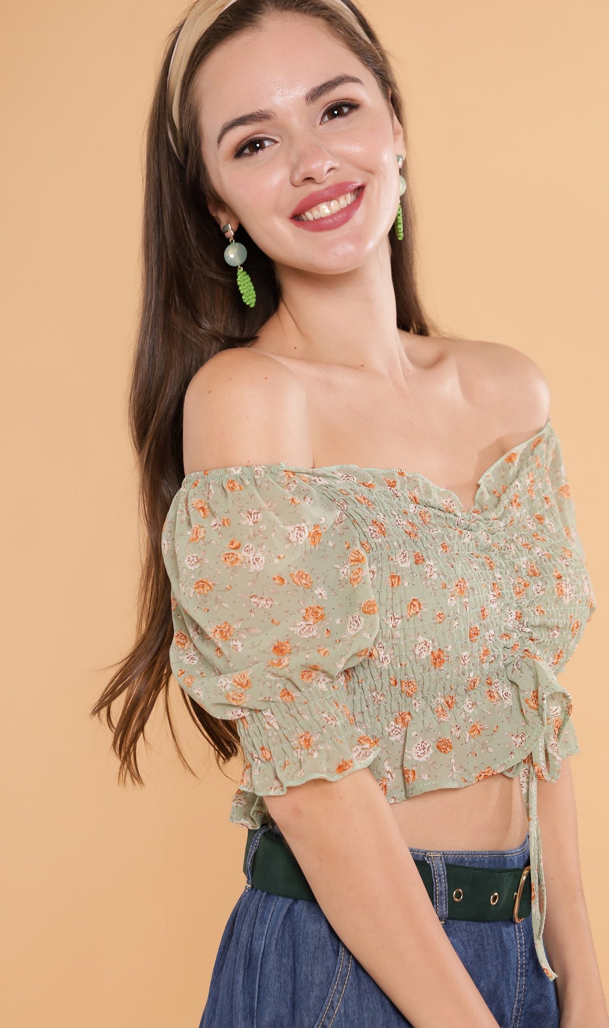 LIV Drawstring Crop Top (Sage)