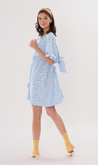 YANA Floral-Print Puff-Sleeve Babydoll Dress w/ Bag (Powder Blue)