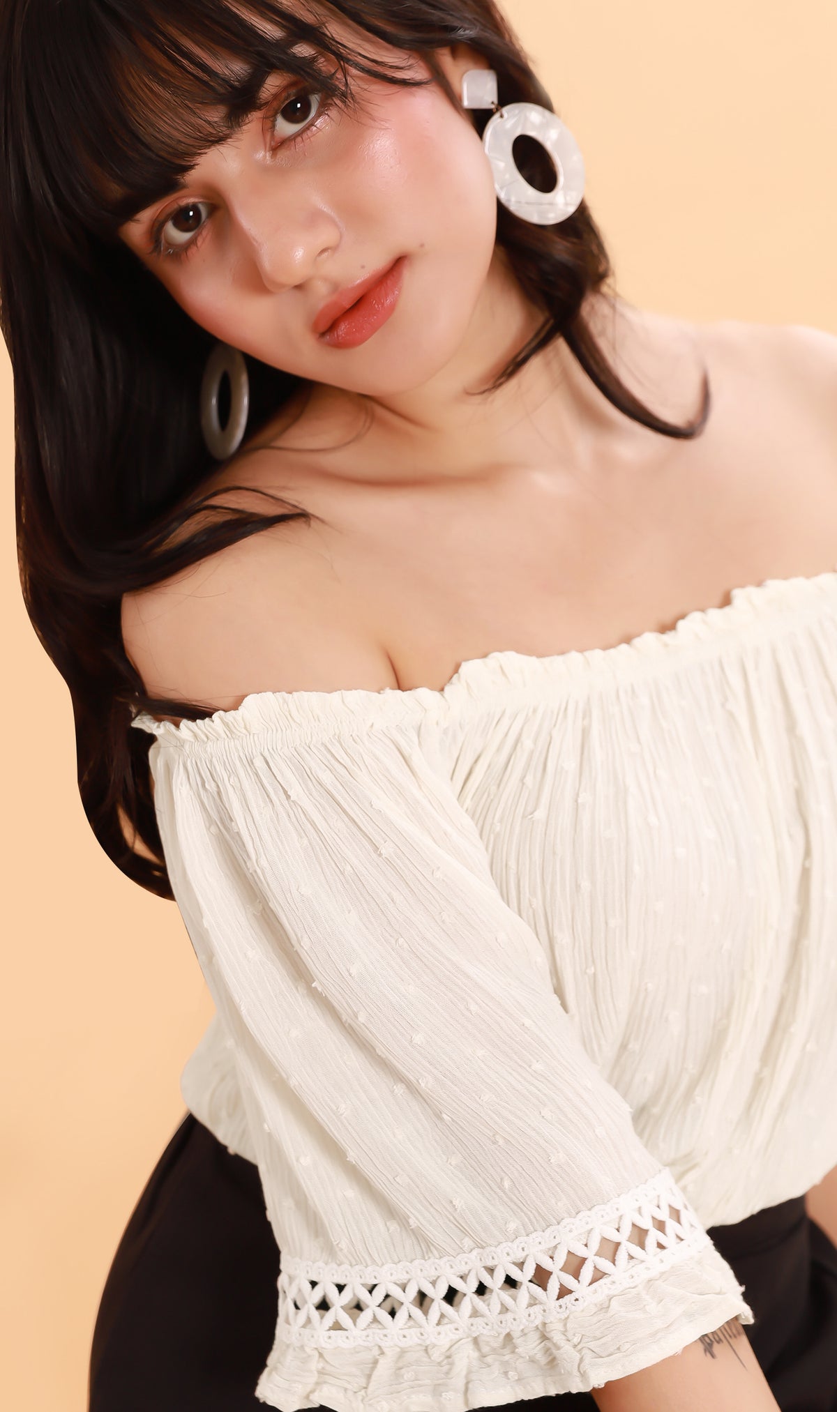 JULIEN Flared-Sleeve Off-Shoulder Top (White)