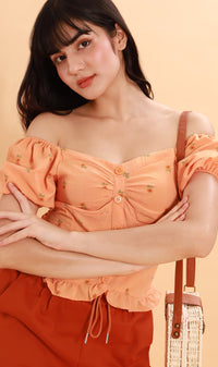 PENELOPE Sweetheart-Neck Puff-Sleeve Top (Melon)