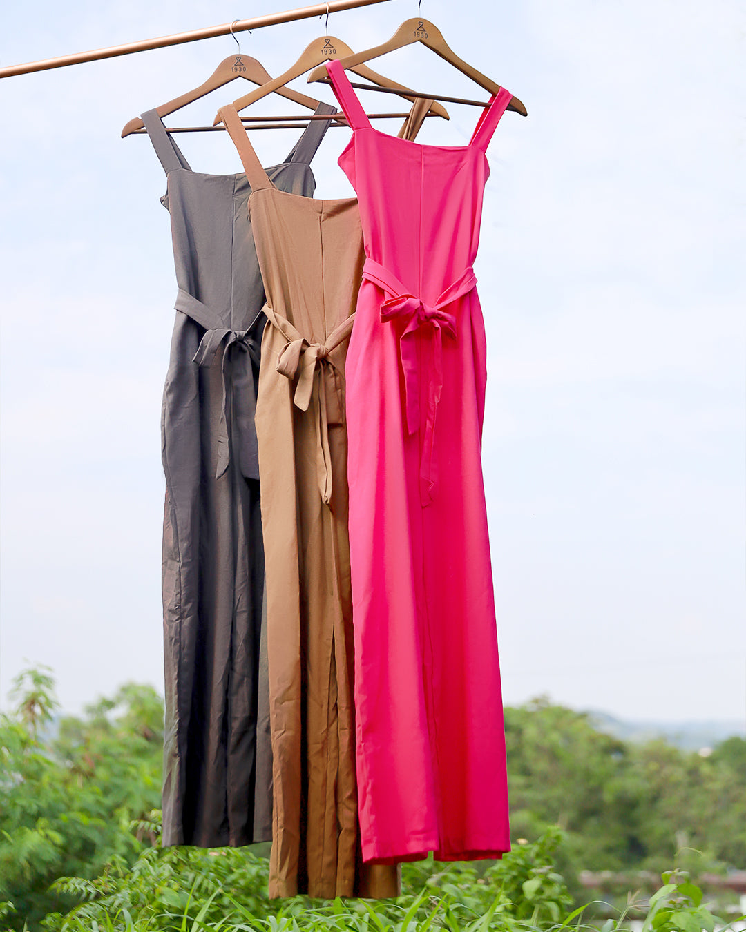 KHARI Linen Tie-Waist Jumpsuit (Mocha)