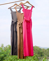 KHARI Linen Tie-Waist Jumpsuit (Mocha)